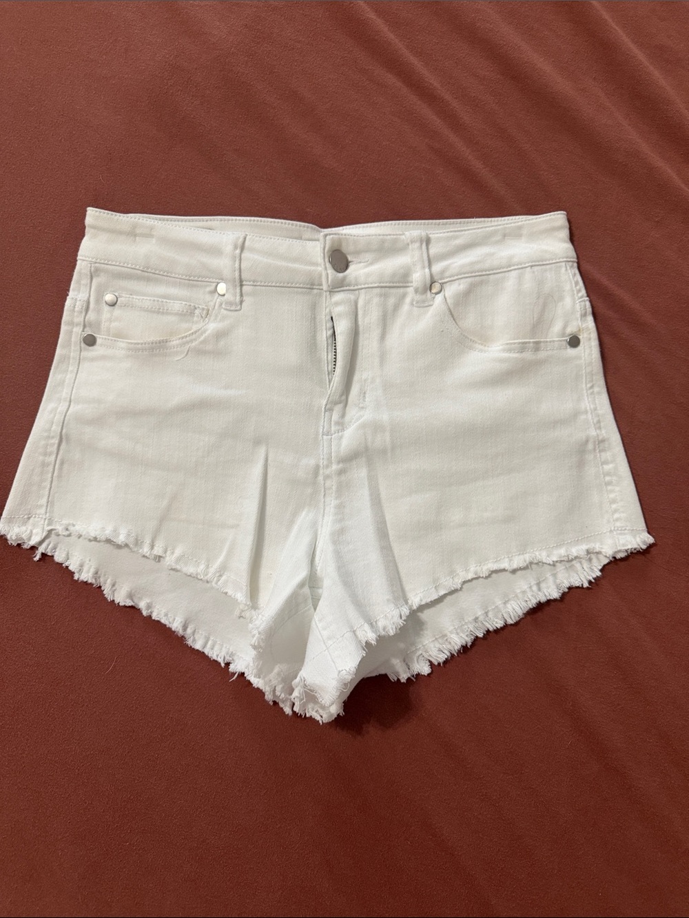 Elan White Frayed Hem Denim Shorts